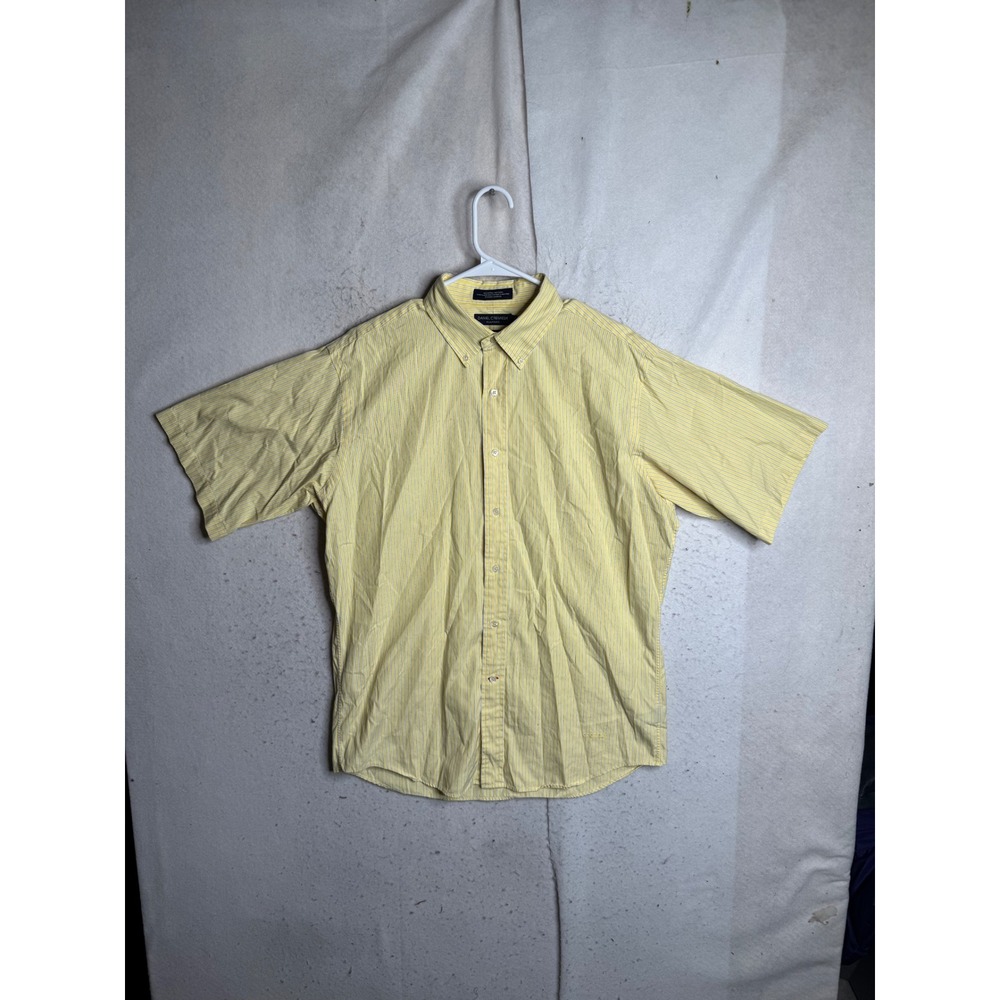 Daniel Cremieux Classics Mens L Yellow Blue Striped Short Sleeve Shirt Cotton